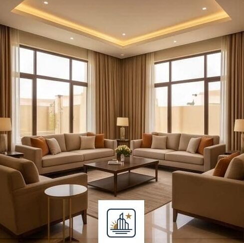 مشروع تشطيب غرفة معيشة بالدمام